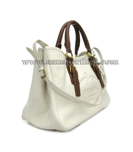 Prada Large Tote Bag Offwhite_Coffee Leather_BR4089-2