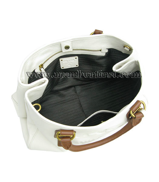 Prada Large Tote Bag Offwhite_Coffee Leather_BR4089-4