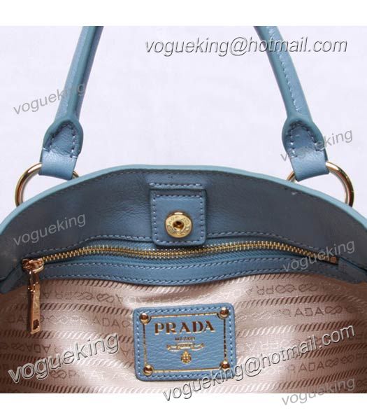 Prada Light Blue Leather Shopping Tote Bag-5