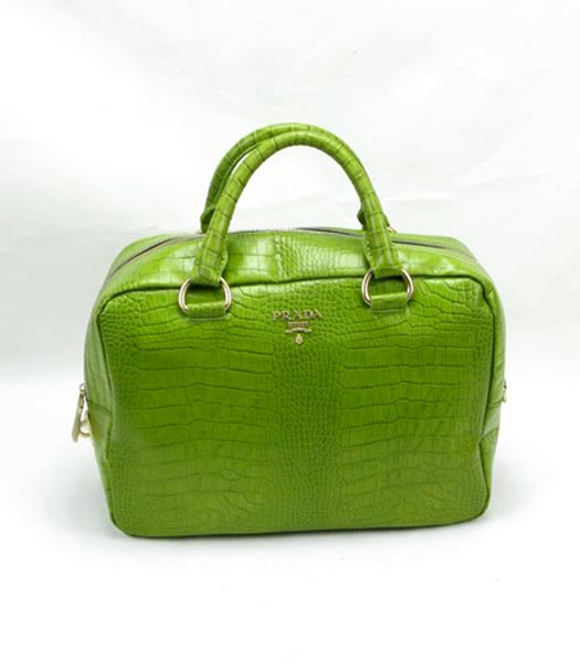 Prada Light Green Croco Veins Tote Bags 