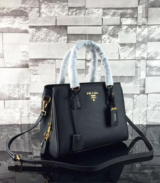 Prada Litchi Veins Black Calfskin Leather Top Handle Bag