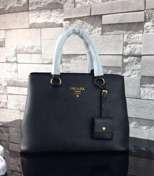 Prada Litchi Veins Calfskin Leather Handle Bag Black