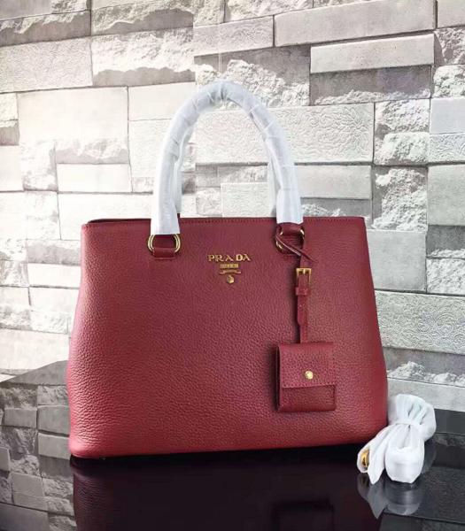 Prada Litchi Veins Calfskin Leather Handle Bag Jujube Red
