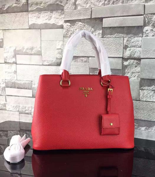 Prada Litchi Veins Calfskin Leather Handle Bag Red