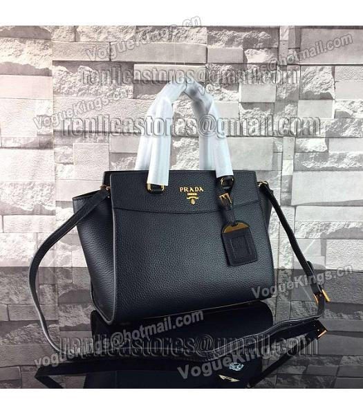 Prada Litchi Veins Calfskin Leather Shoulder Bag Black-1