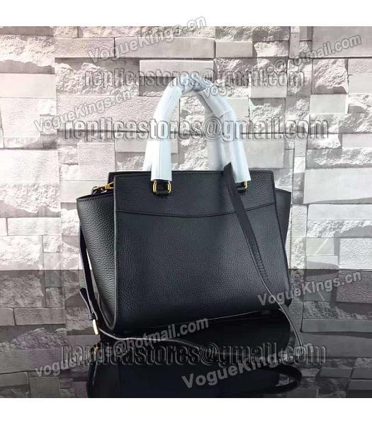 Prada Litchi Veins Calfskin Leather Shoulder Bag Black-2