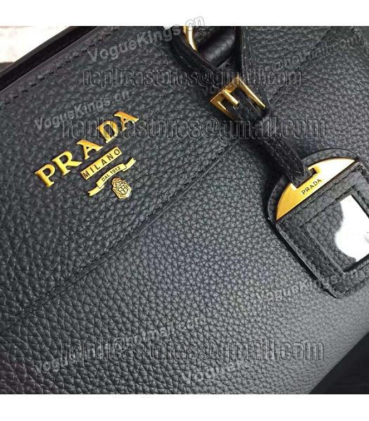 Prada Litchi Veins Calfskin Leather Shoulder Bag Black-4