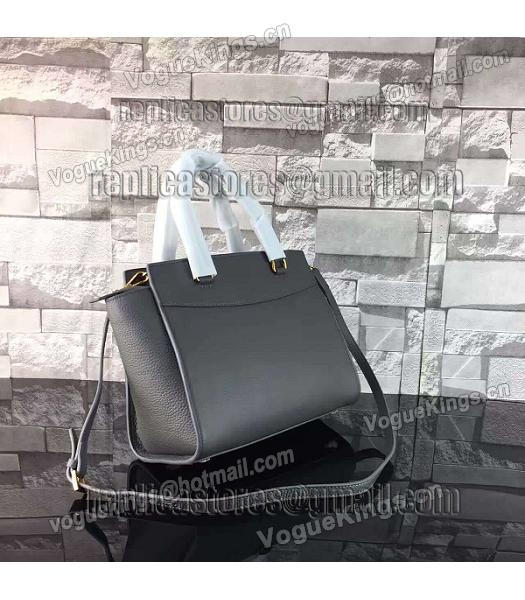 Prada Litchi Veins Calfskin Leather Shoulder Bag Dark Grey-2