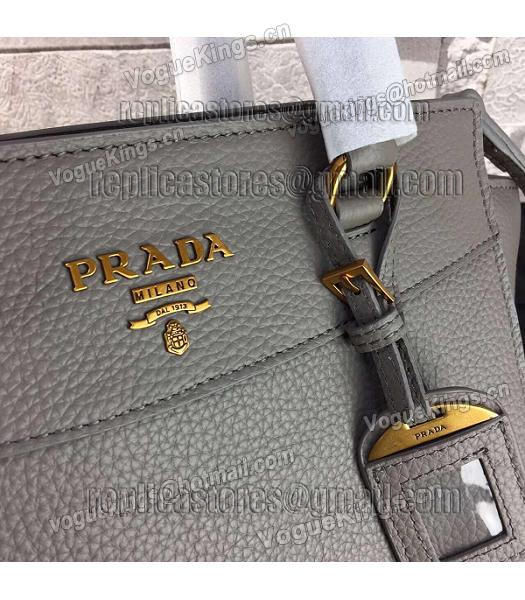 Prada Litchi Veins Calfskin Leather Shoulder Bag Grey-3