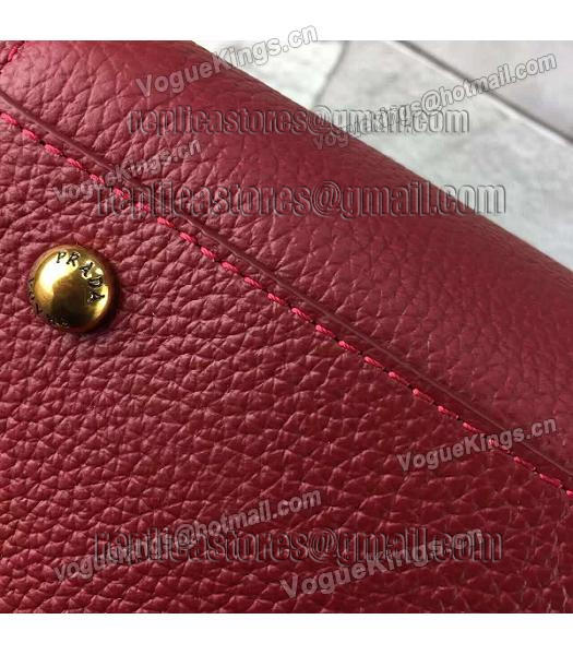 Prada Litchi Veins Calfskin Leather Shoulder Bag Jujube Red-3