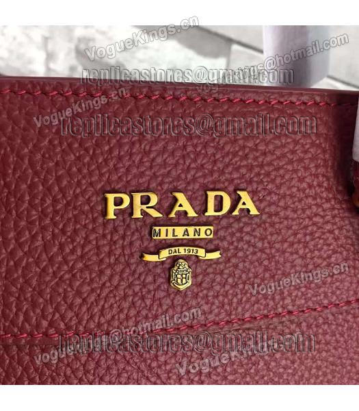 Prada Litchi Veins Calfskin Leather Shoulder Bag Jujube Red-4
