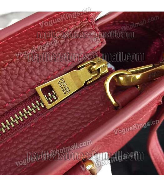 Prada Litchi Veins Calfskin Leather Shoulder Bag Jujube Red-5