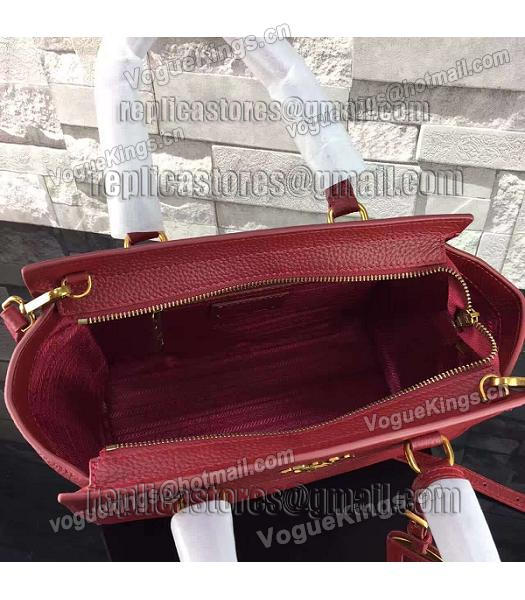 Prada Litchi Veins Calfskin Leather Shoulder Bag Jujube Red-6