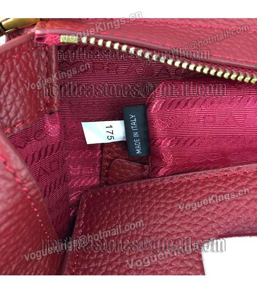 Prada Litchi Veins Calfskin Leather Shoulder Bag Jujube Red-7