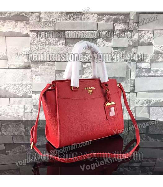 Prada Litchi Veins Calfskin Leather Shoulder Bag Red-1