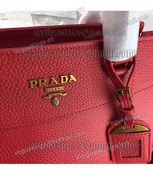 Prada Litchi Veins Calfskin Leather Shoulder Bag Red-4