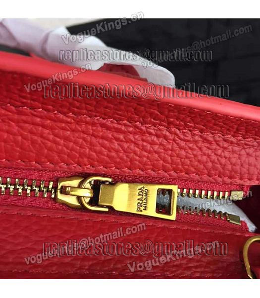 Prada Litchi Veins Calfskin Leather Shoulder Bag Red-5
