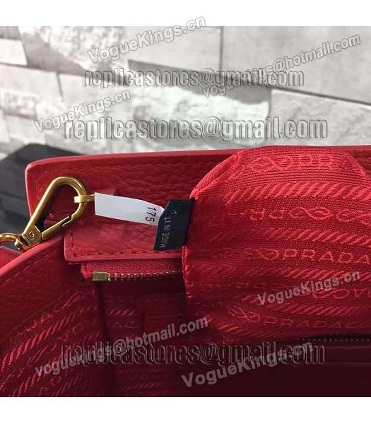 Prada Litchi Veins Calfskin Leather Shoulder Bag Red-7