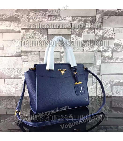 Prada Litchi Veins Calfskin Leather Shoulder Bag Sapphire Blue-1