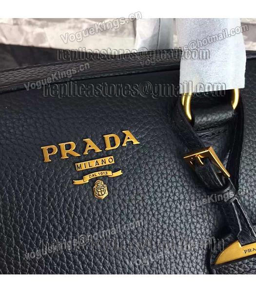 Prada Litchi Veins Calfskin Leather Small Tote Bag Black-5