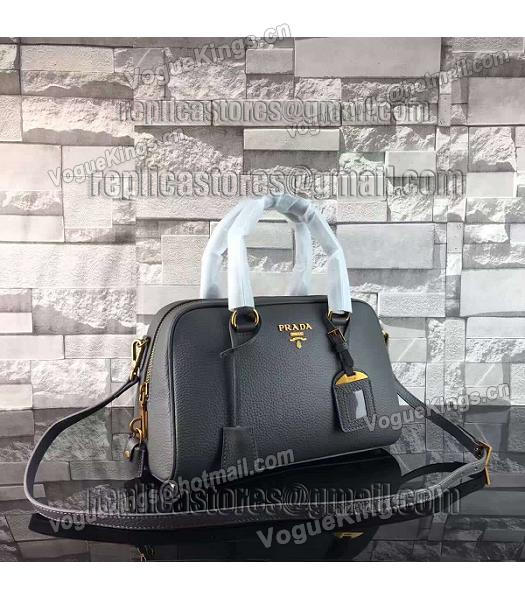 Prada Litchi Veins Calfskin Leather Small Tote Bag Dark Grey-1