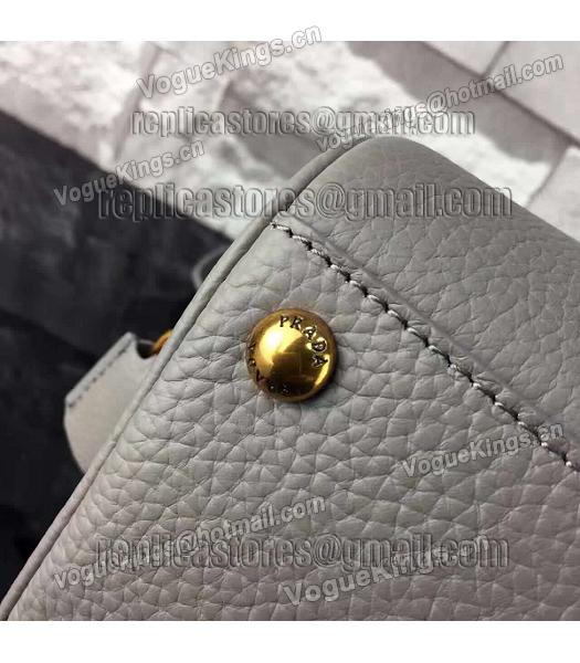 Prada Litchi Veins Calfskin Leather Small Tote Bag Grey-3