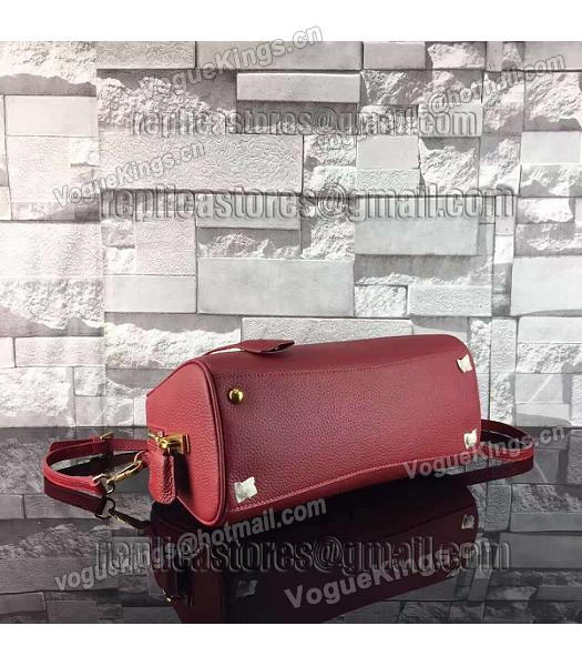 Prada Litchi Veins Calfskin Leather Small Tote Bag Jujube Red-3