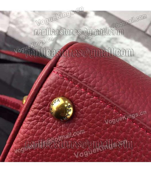 Prada Litchi Veins Calfskin Leather Small Tote Bag Jujube Red-4