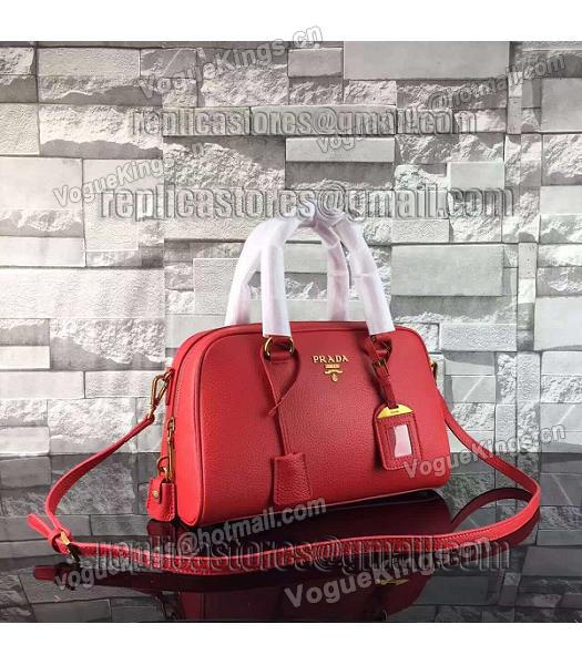 Prada Litchi Veins Calfskin Leather Small Tote Bag Red-1