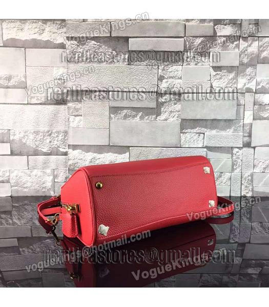 Prada Litchi Veins Calfskin Leather Small Tote Bag Red-3
