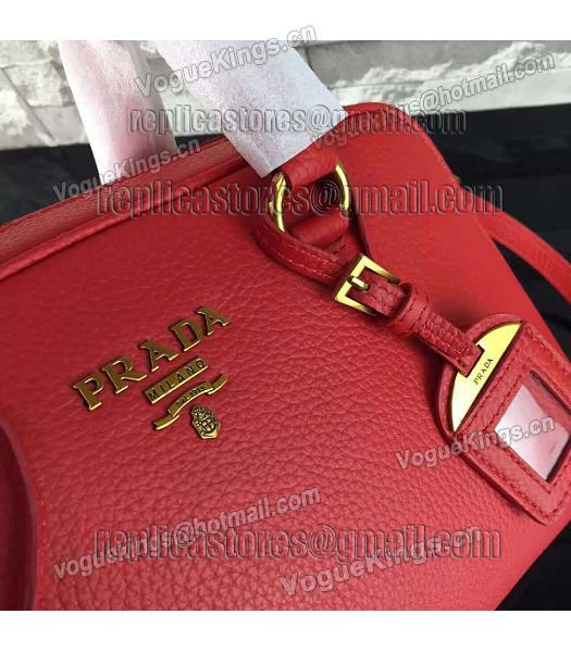Prada Litchi Veins Calfskin Leather Small Tote Bag Red-6