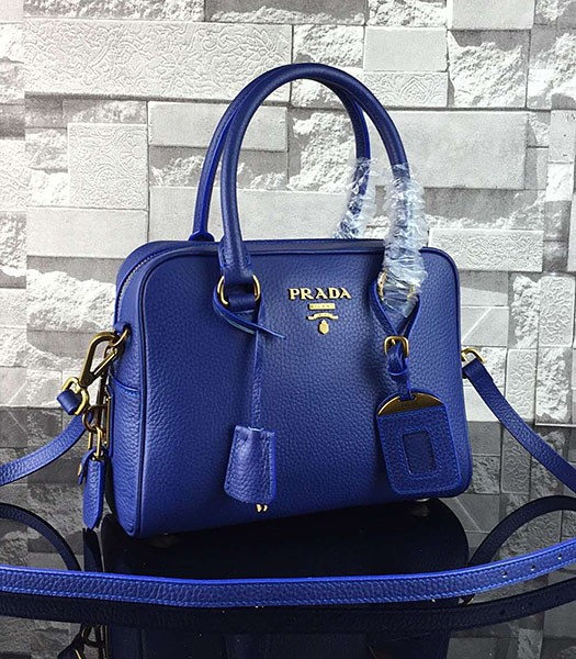Prada Litchi Veins Calfskin Leather Tote Bag 1BD0038 Sapphire Blue