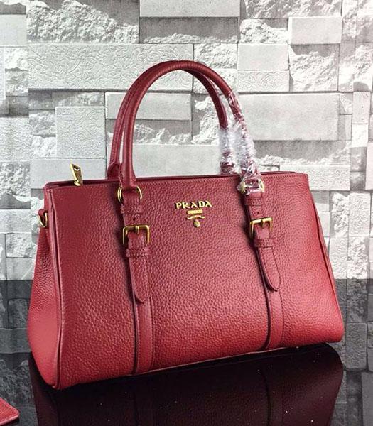 Prada Litchi Veins Calfskin Leather Tote Bag BN2966 Red