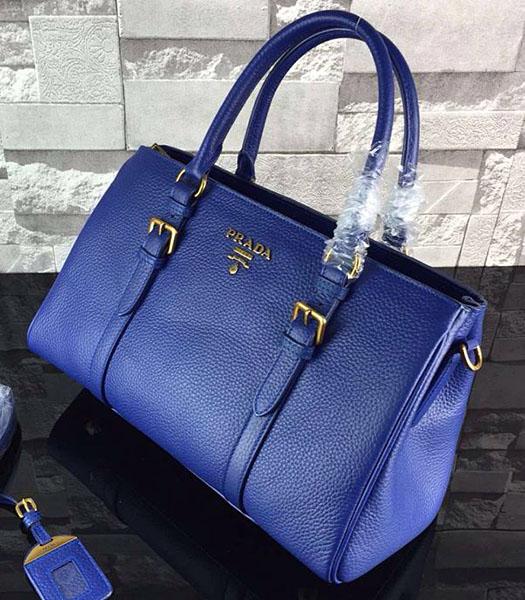 Prada Litchi Veins Calfskin Leather Tote Bag BN2966 Sapphire Blue