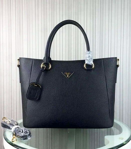 Prada Litchi Veins Cow Leather Handbag BR2969 Black