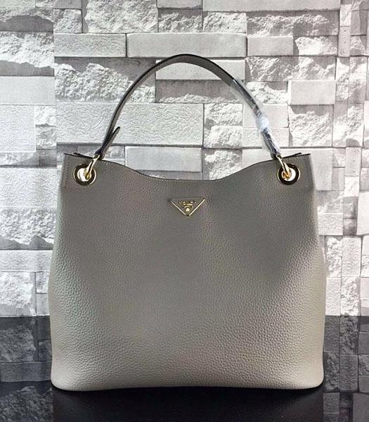 Prada Litchi Veins Cow Leather Tote Bag 5124 In Grey