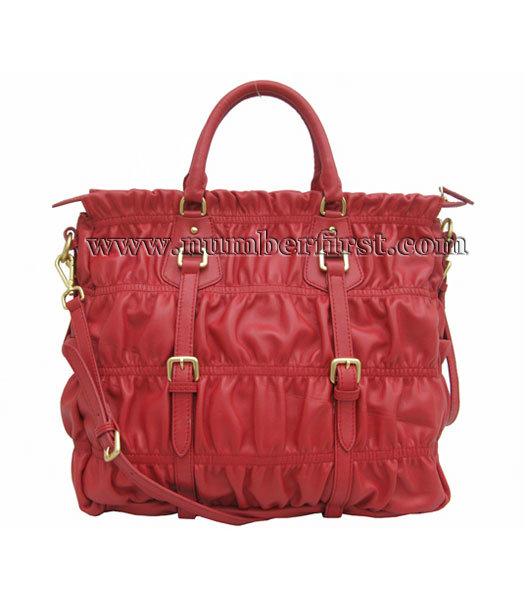 Prada Nappa Gaufre Tote lambskin leather Bag Red-1