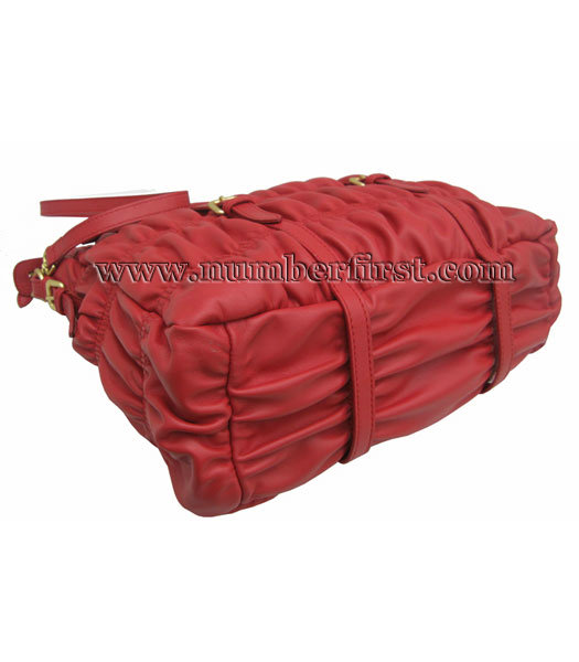 Prada Nappa Gaufre Tote lambskin leather Bag Red-3