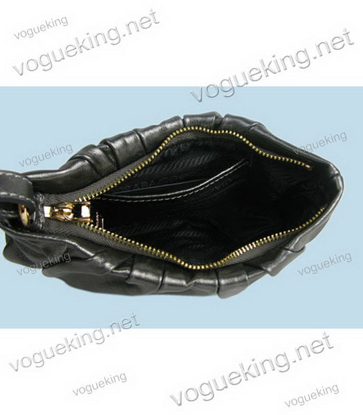 Prada Nappa Leather Gaufre Wristlet Clutch Black Grey-4