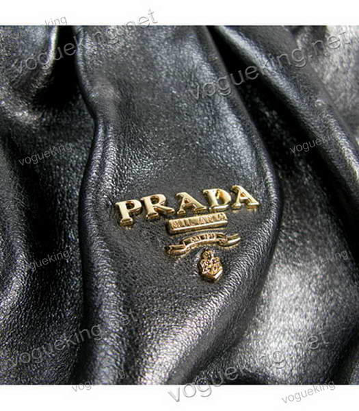 Prada Nappa Leather Gaufre Wristlet Clutch Black Grey-5
