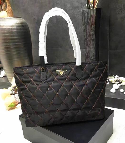 Prada New Original Canvas With Leather Quilted Tote Bag Black