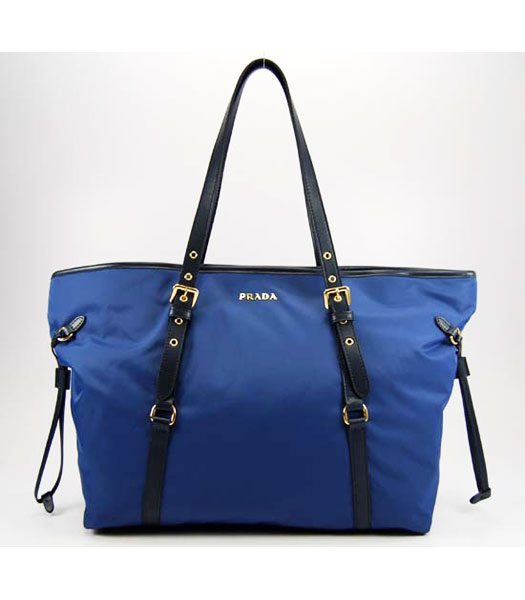 Prada Nylon Handbag with Leather Trim Blue