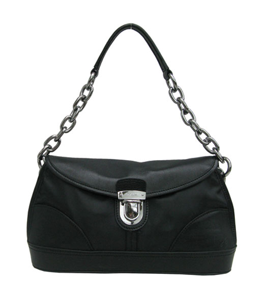 Prada Nylon Shoulder Bag with Calfskin Leather Trim Black