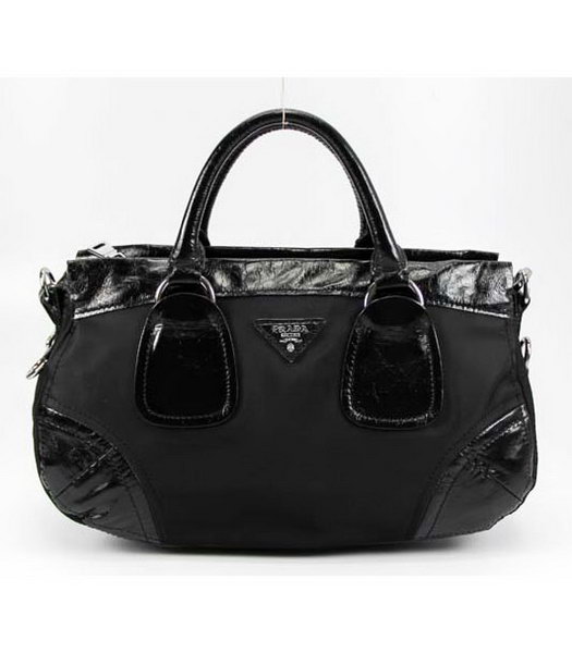 Prada Nylon Tote Bag with Black Leather Trim