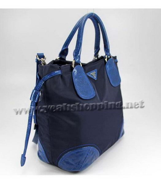Prada Nylon Tote Bag with Blue Leather Trim-1