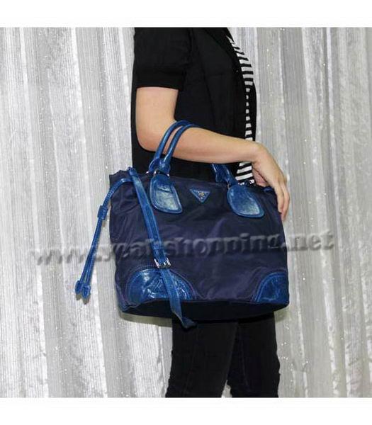 Prada Nylon Tote Bag with Blue Leather Trim-6