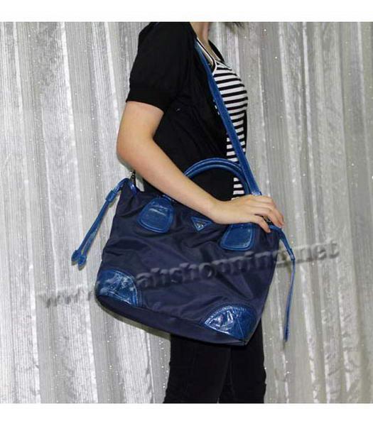 Prada Nylon Tote Bag with Blue Leather Trim-7