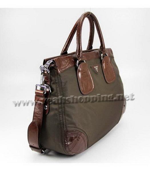 Prada Nylon Tote Bag with Dark Coffee Leather Trim-1