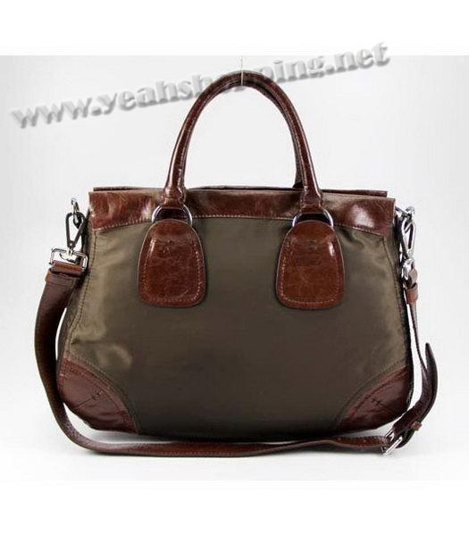 Prada Nylon Tote Bag with Dark Coffee Leather Trim-2