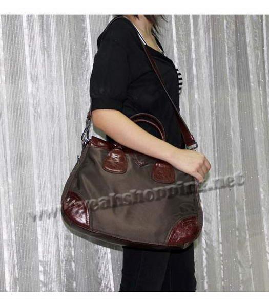 Prada Nylon Tote Bag with Dark Coffee Leather Trim-8
